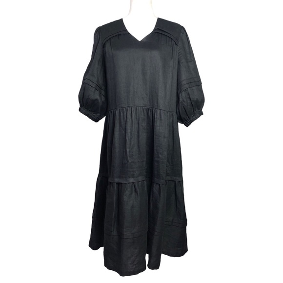 Tyler Boe Black Linen Midi Tier Dress. Size XS - Picture 2 of 11